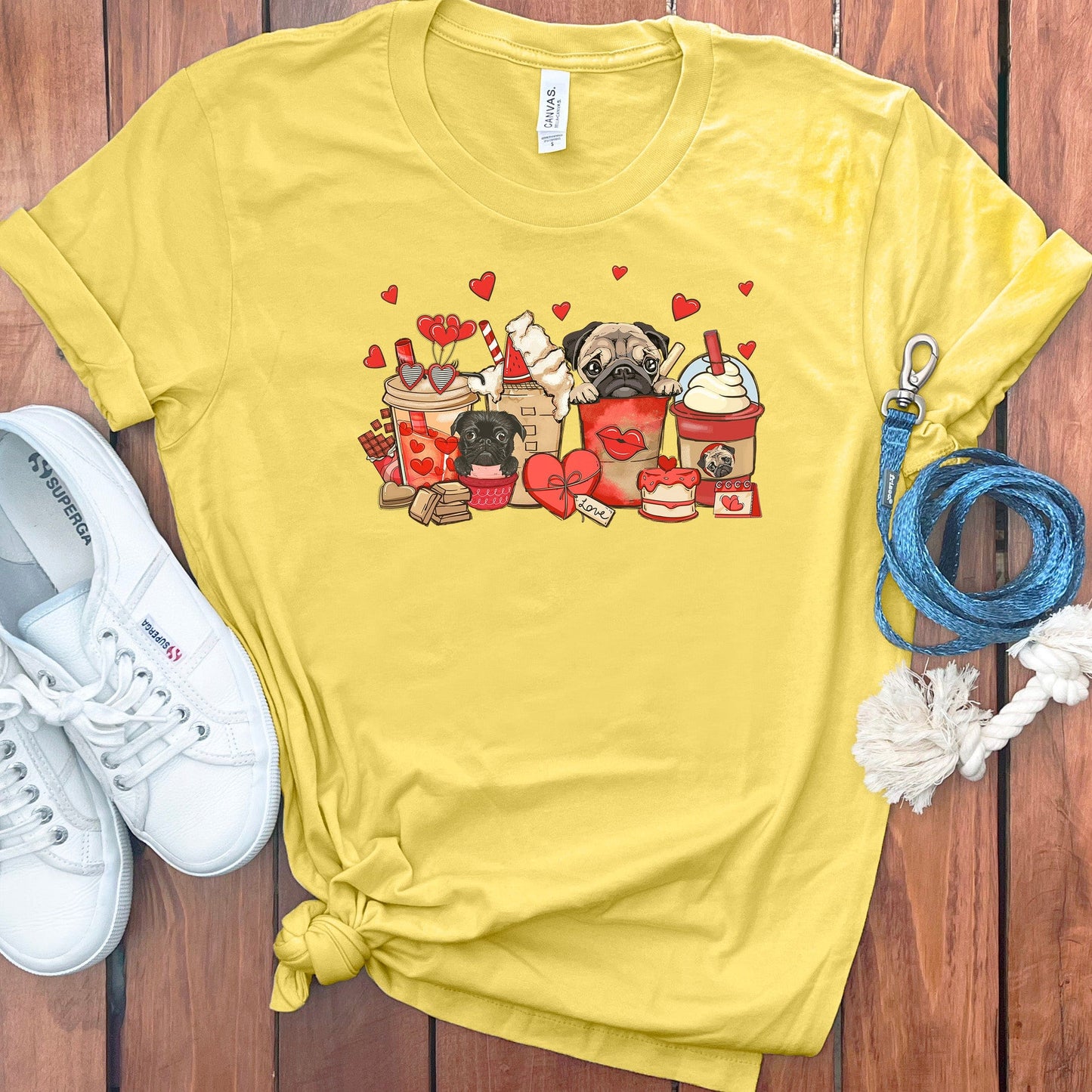 Valentine Pugs and Coffee T-Shirt