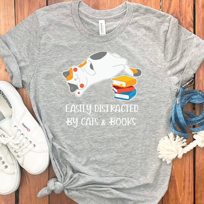 Easily Distracted Cats Books T-Shirt