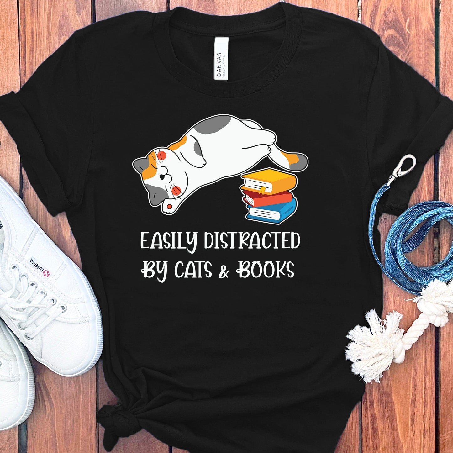 Easily Distracted Cats Books T-Shirt