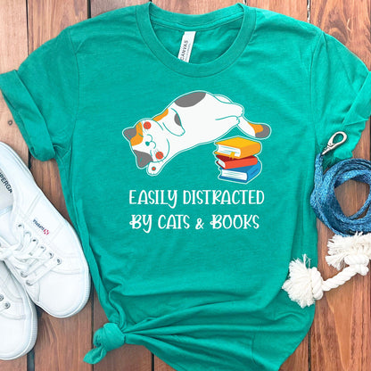 Easily Distracted Cats Books T-Shirt