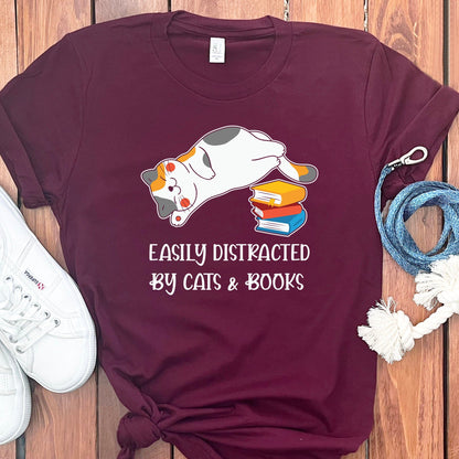 Easily Distracted Cats Books T-Shirt