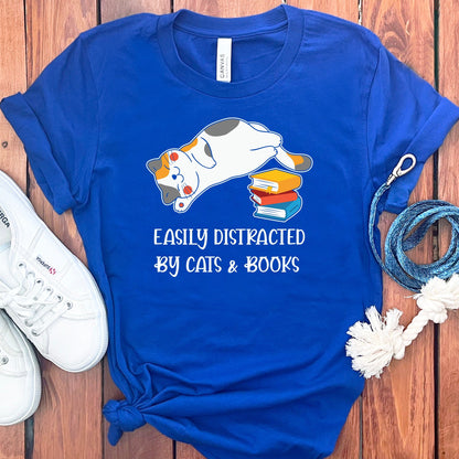 Easily Distracted Cats Books T-Shirt