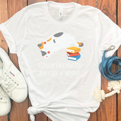 Easily Distracted Cats Books T-Shirt