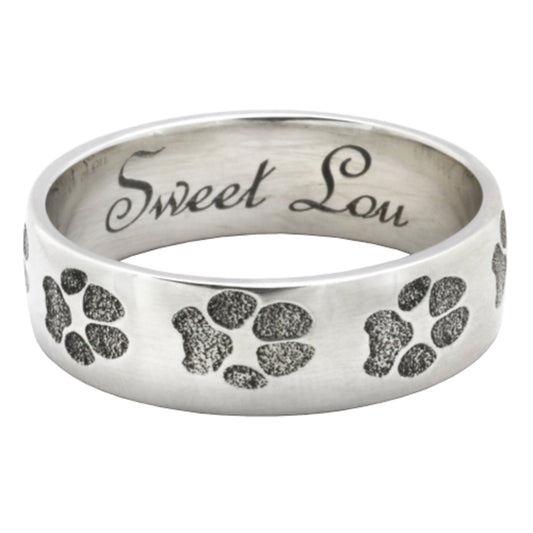 Personalized Dog Memorial Hug Ring, .925 Sterling Silver, Wrap-Around Paw or Nose Print Band Ring - PuppyJo Jewelry 6.5 mm