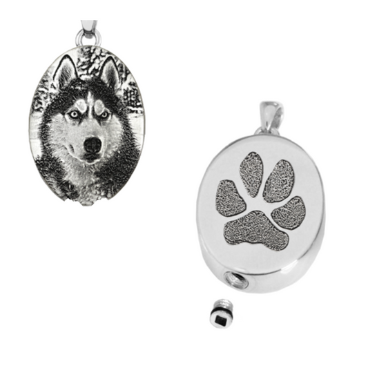 Engraved Pet Memorial Necklace Flat or Cremation Chamber Pendant - Sterling Silver or Stainless Steel - PuppyJo