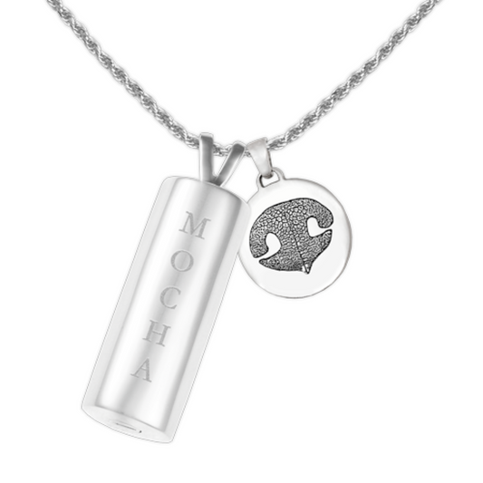 Sterling Silver Pet Memorial Keepsake with Engravable Chamber and Customizable Charm