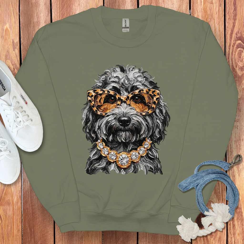 Merle Goldendoodle Glam Sweatshirt in Military Green / S by Puppy Jo