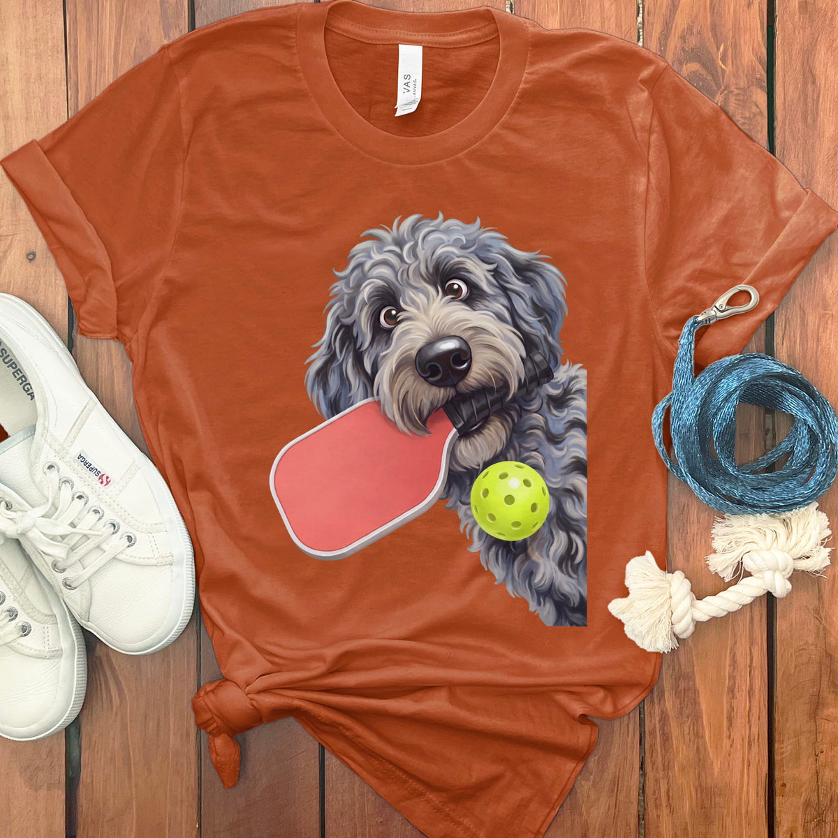 Merle Goldendoodle Pickleball T-Shirt in Autumn / S by Puppy Jo