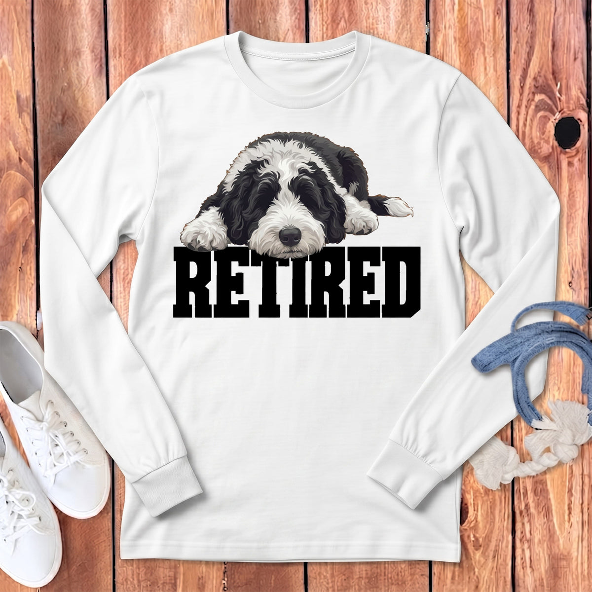 Retired Sleeping Sheepadoodle Long Sleeve T-Shirt in White / S by Puppy Jo
