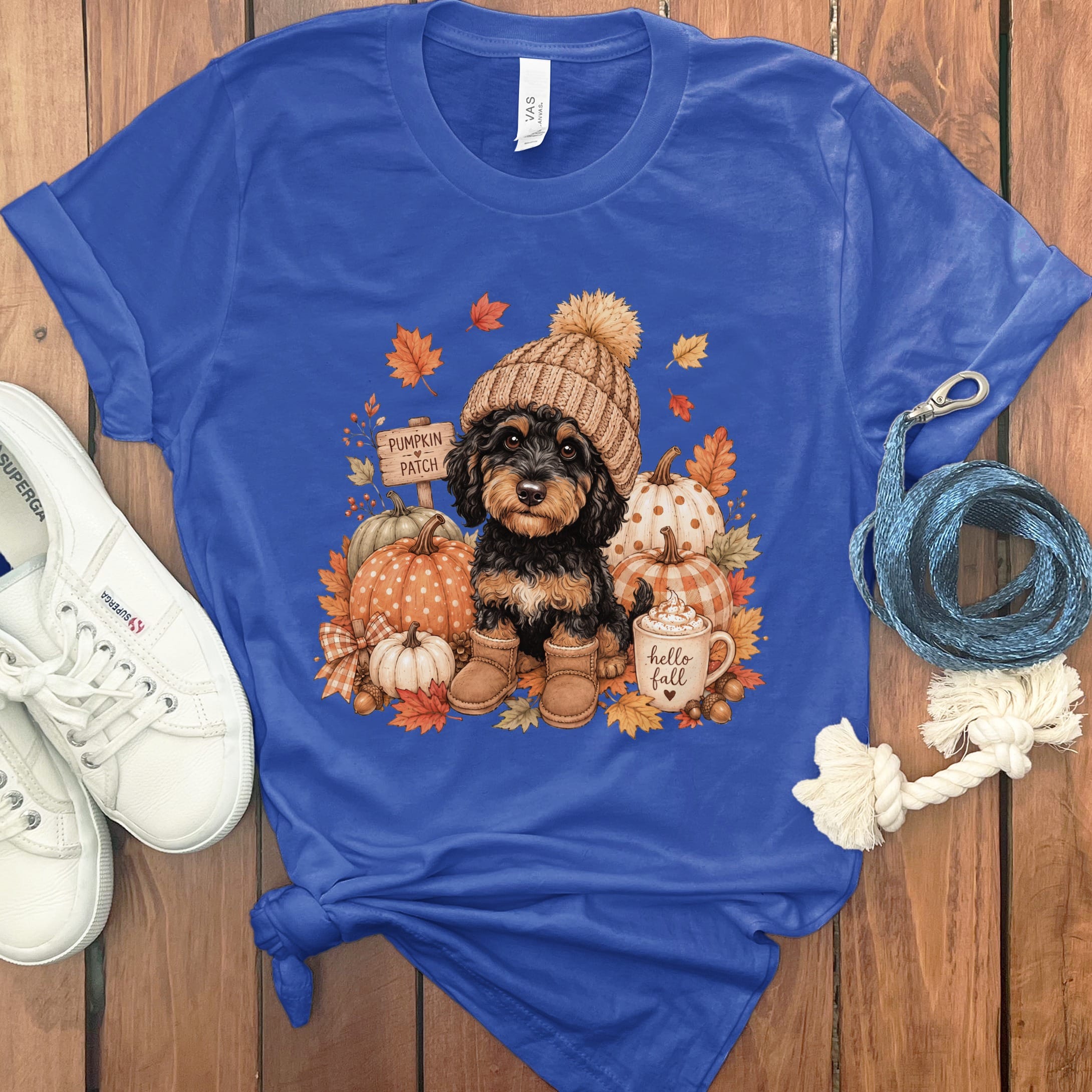 Phantom Goldendoodle Pumpkin Patch T-Shirt in True Royal / S by Puppy Jo