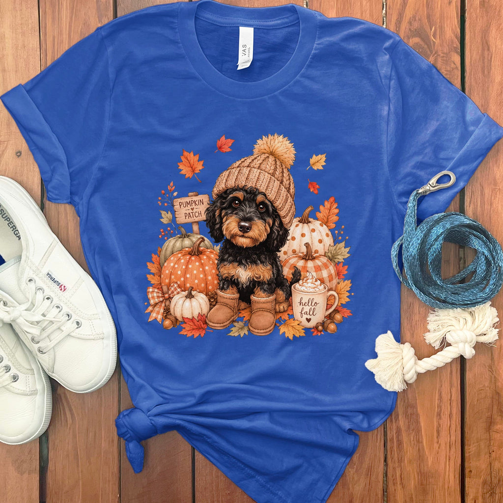 Phantom Goldendoodle Pumpkin Patch T-Shirt in True Royal / S by Puppy Jo