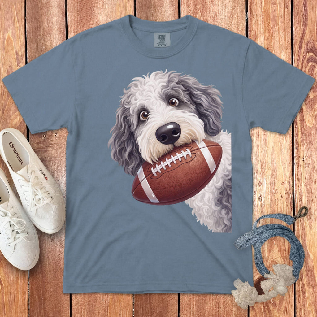 Sheepadoodle Football Signature T-Shirt in Blue Jean / S by Puppy Jo