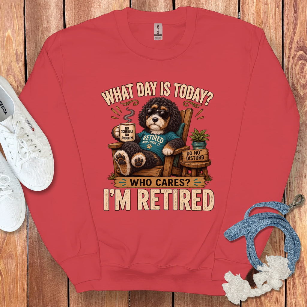 I'm Retired Bernedoodle Sweatshirt in Red / S by Puppy Jo
