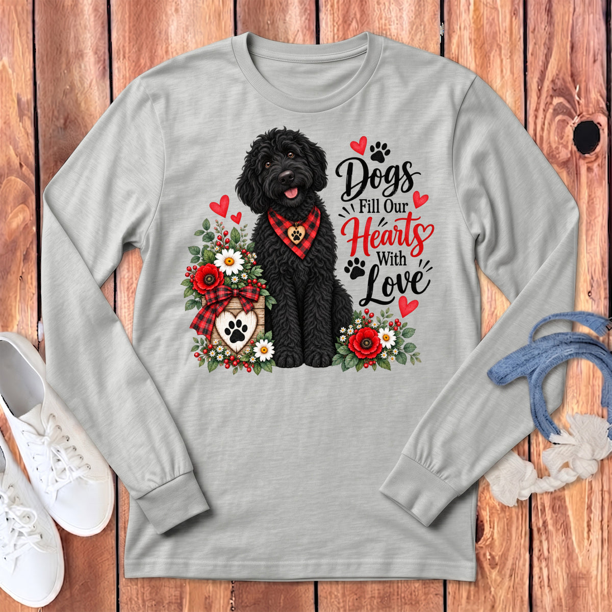 Black Goldendoodle Hearts Love Long Sleeve T-Shirt