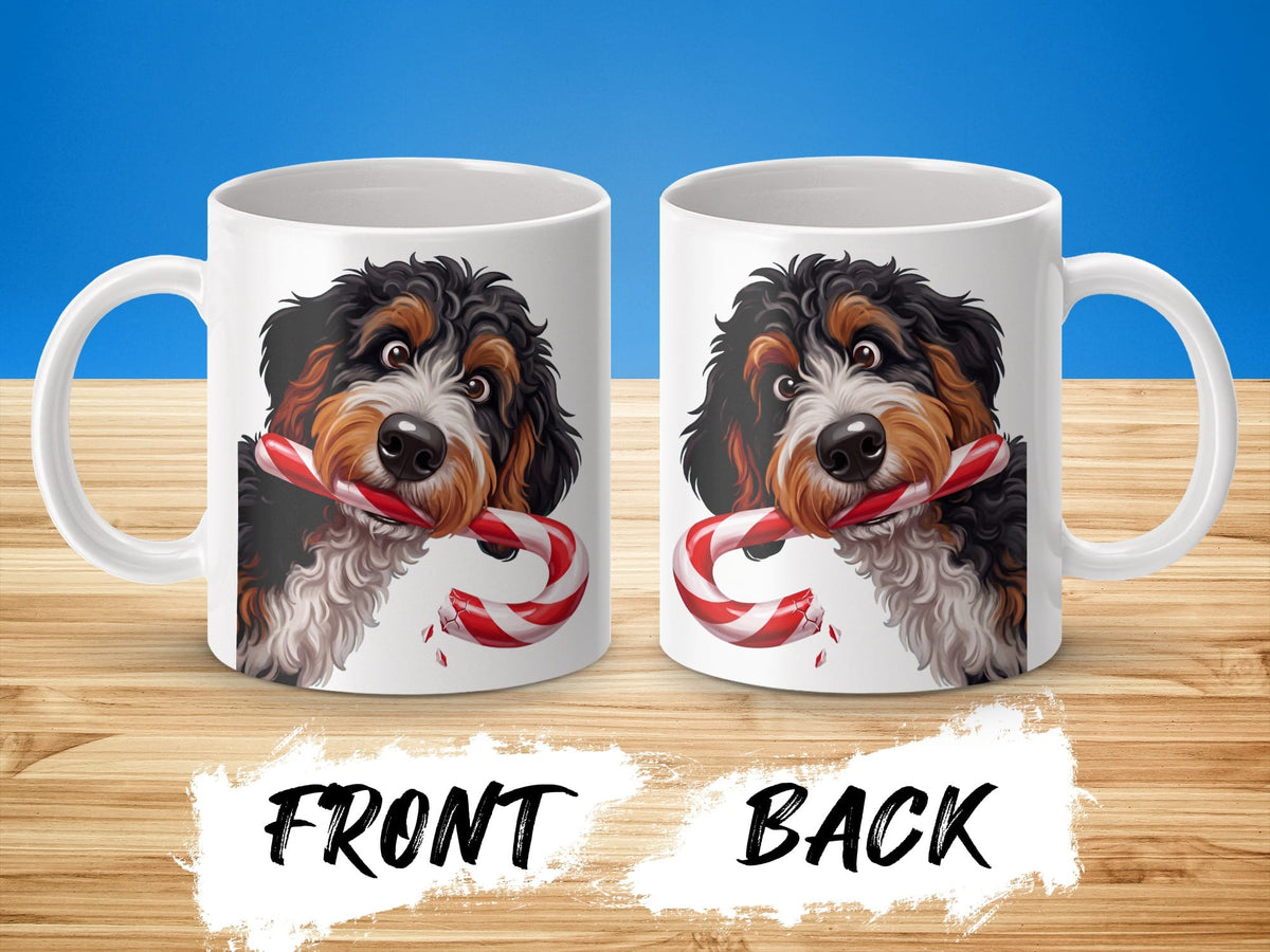 Bernedoodle Candy Cane Thief Mug in by Puppy Jo