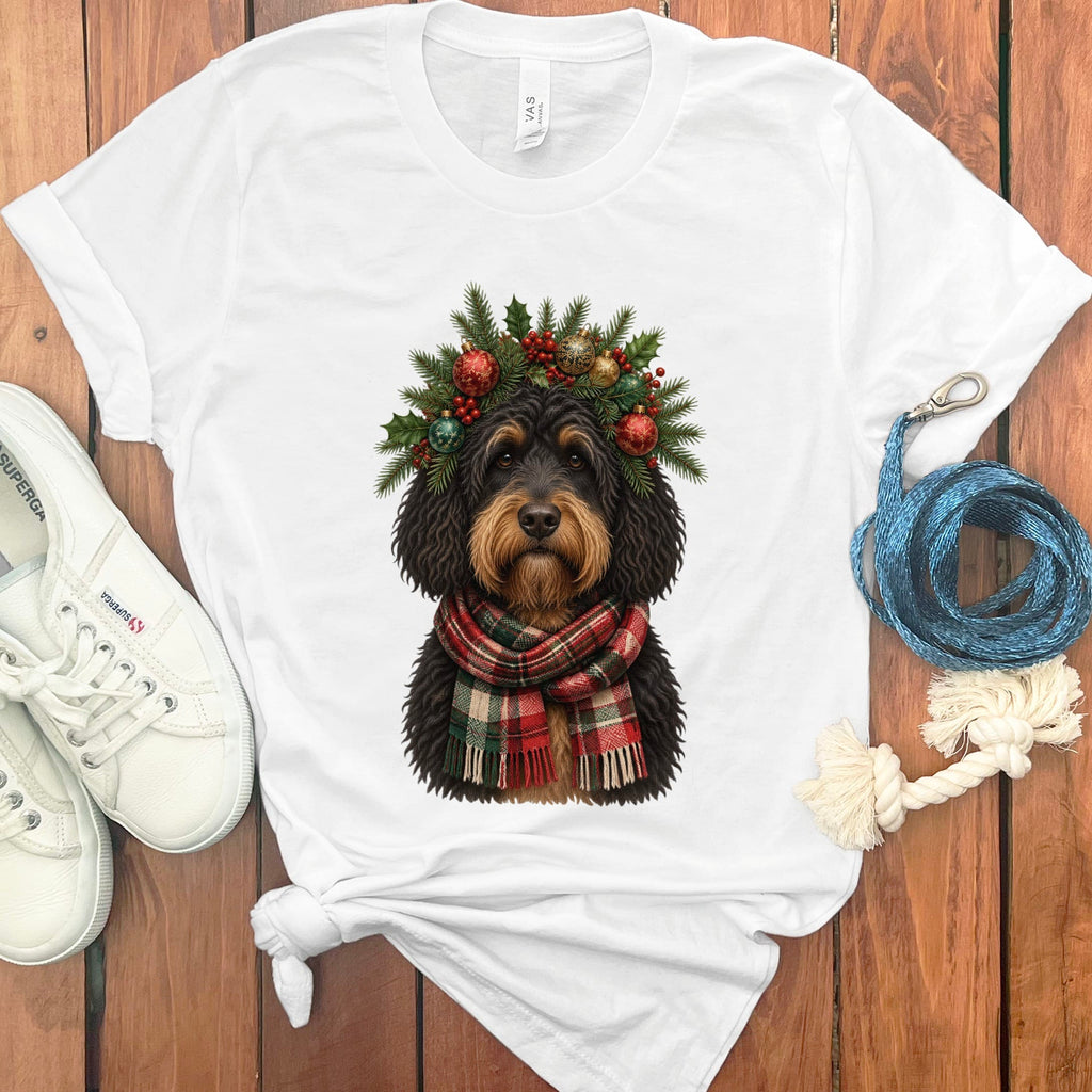 Phantom Goldendoodle Holiday Crown T-Shirt in White / S by Puppy Jo