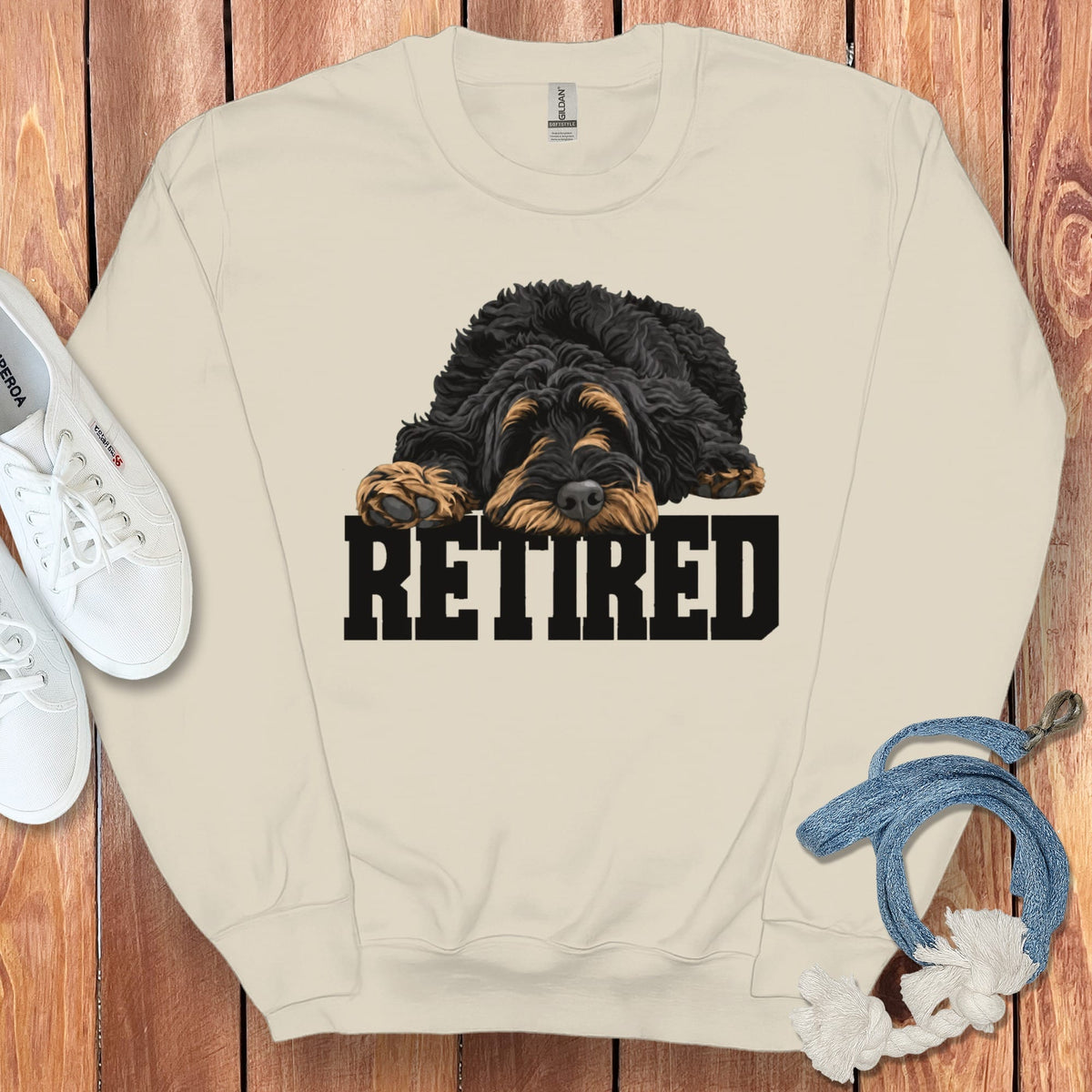 Retired Sleeping Phantom Goldendoodle Sweatshirt in Sand / S by Puppy Jo