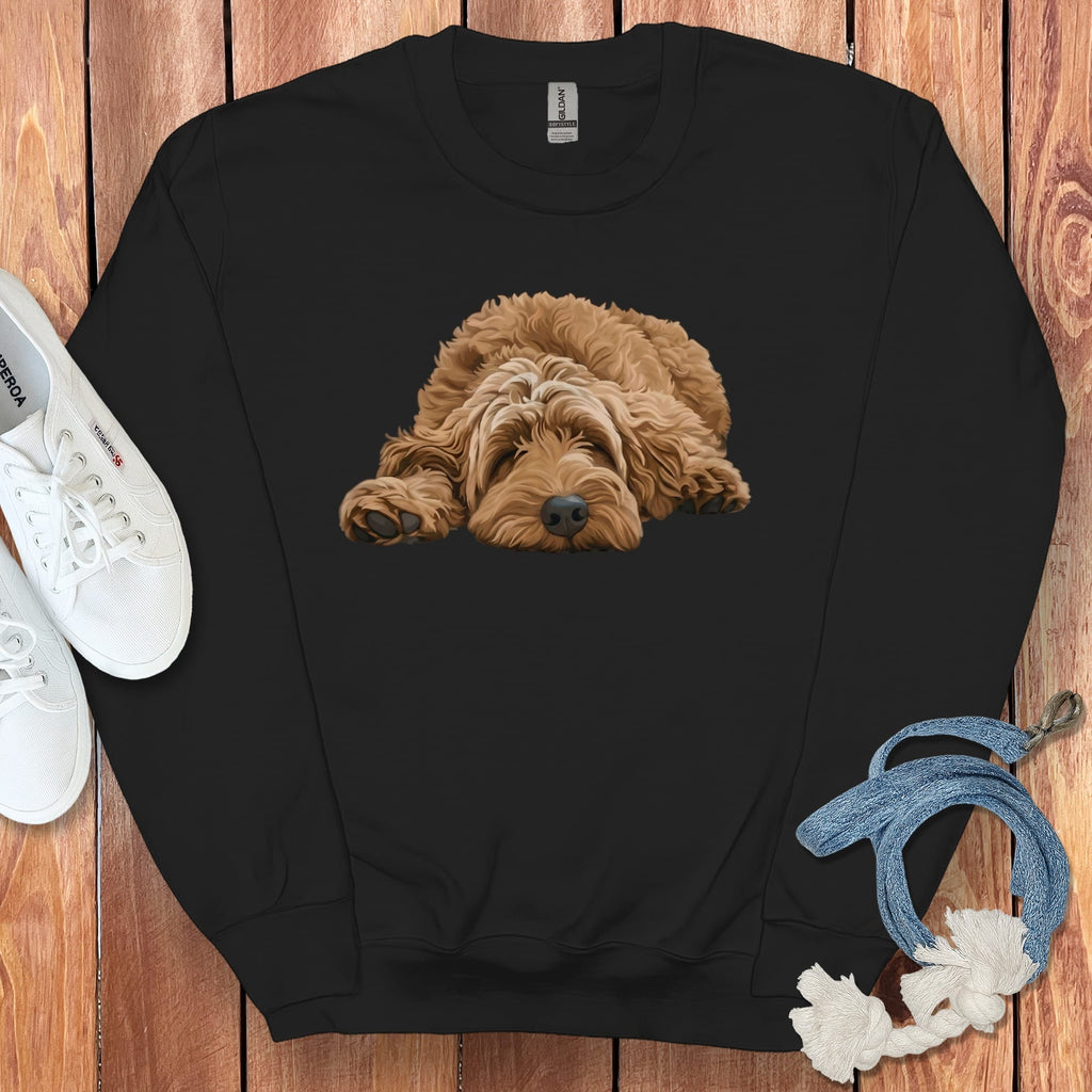 Apricot Goldendoodle Snoozing Sweatshirt in Black / S by Puppy Jo