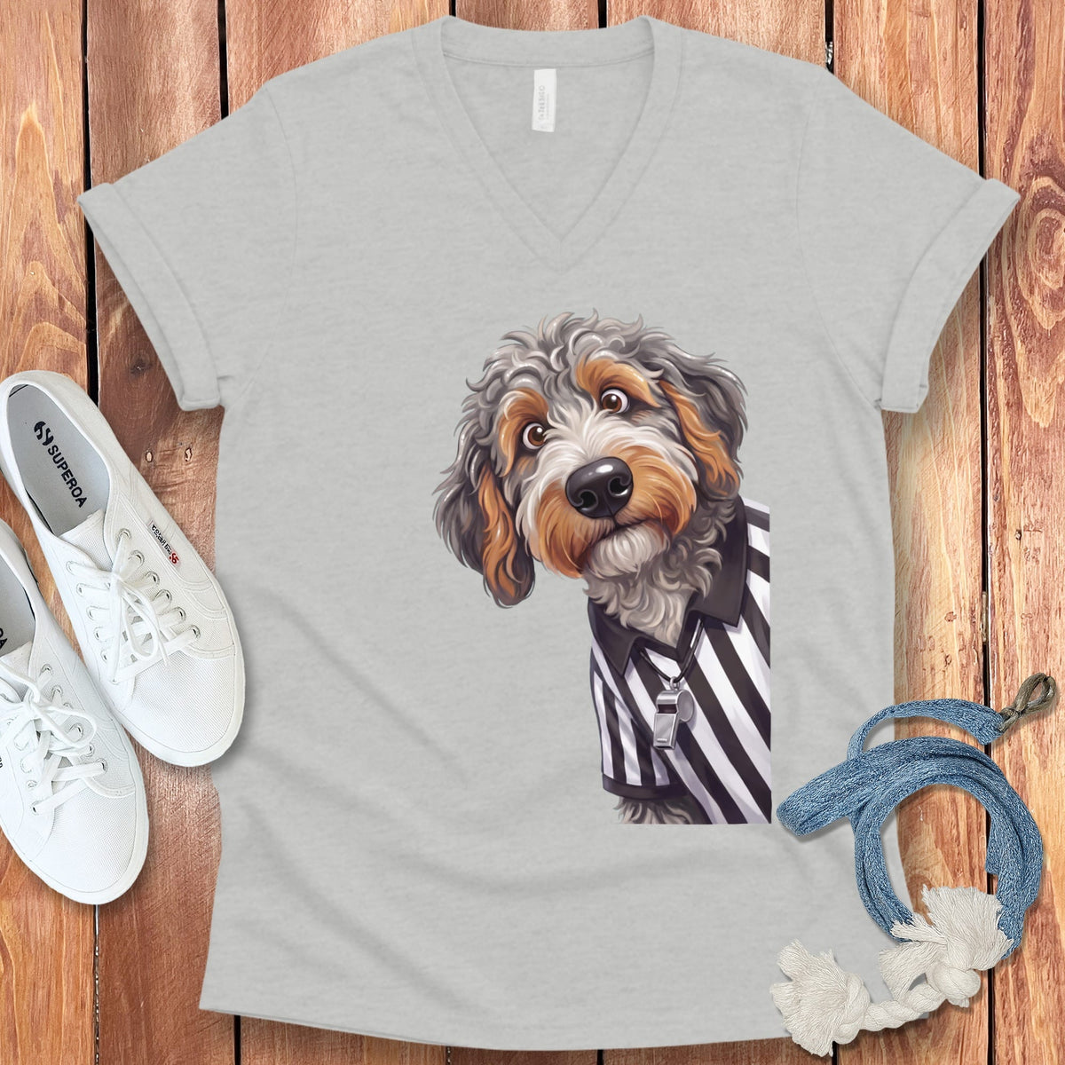 Aussiedoodle Football Referee V-Neck T-Shirt in Athletic Heather / S by Puppy Jo