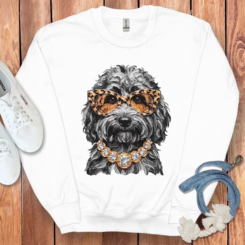 Merle Goldendoodle Glam Sweatshirt in White / S by Puppy Jo