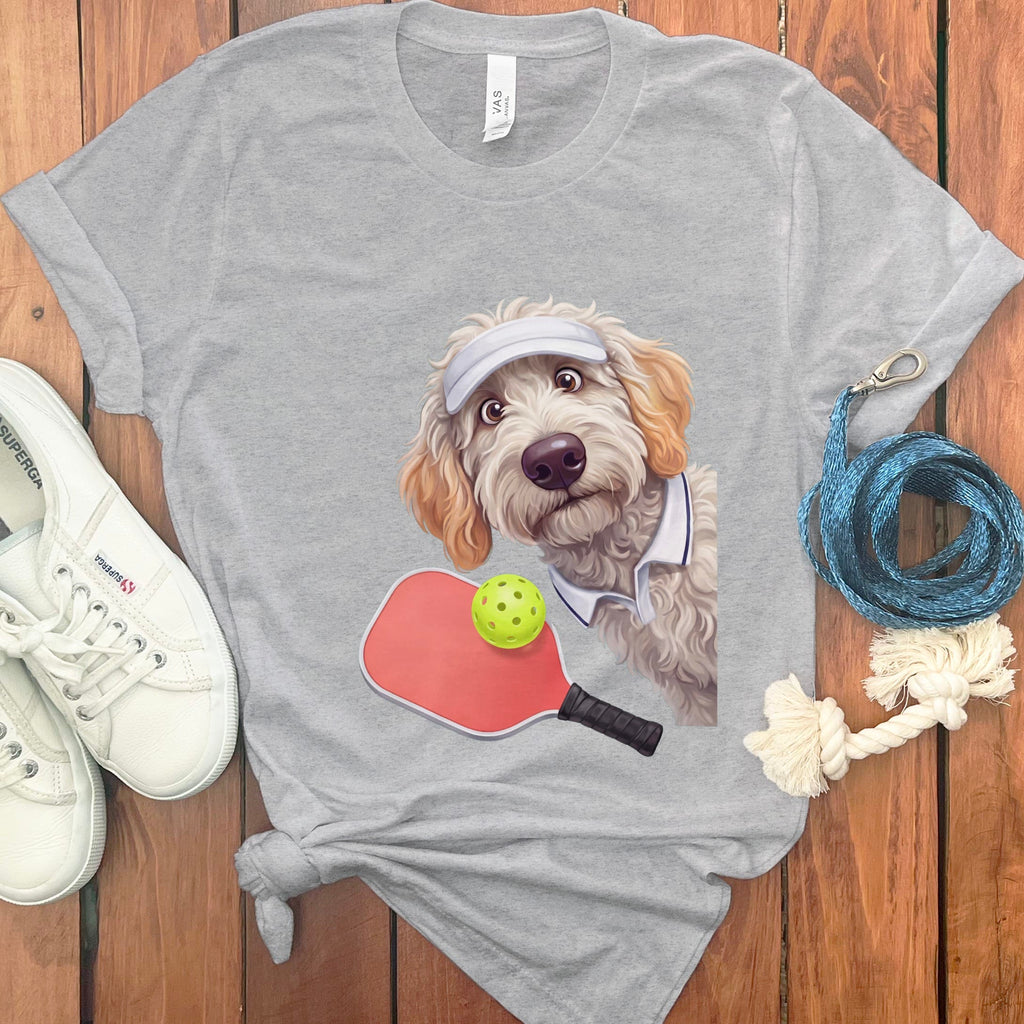 Maltipoo Pickleball Player T-Shirt in Athletic Heather / S by Puppy Jo
