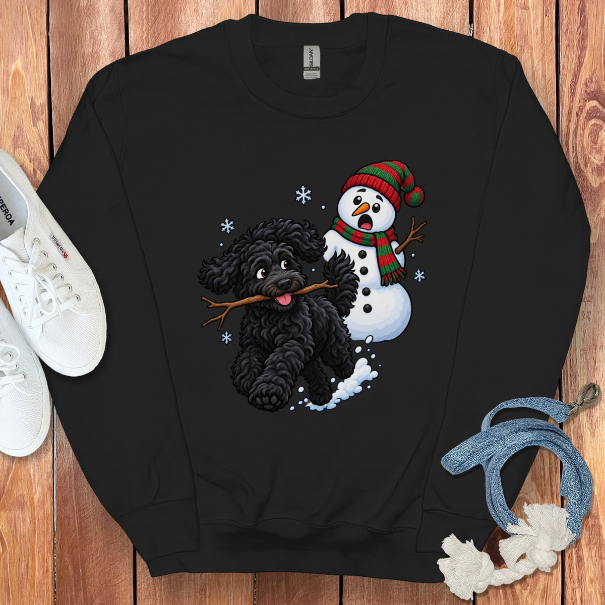 Black Goldendoodle Snowman Sweatshirt in Black / S by Puppy Jo
