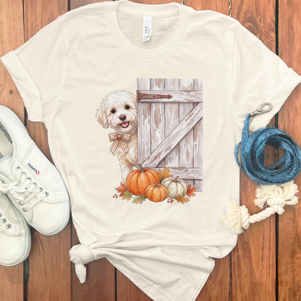 Maltipoo Barn Peeking T-Shirt in Natural / S by Puppy Jo