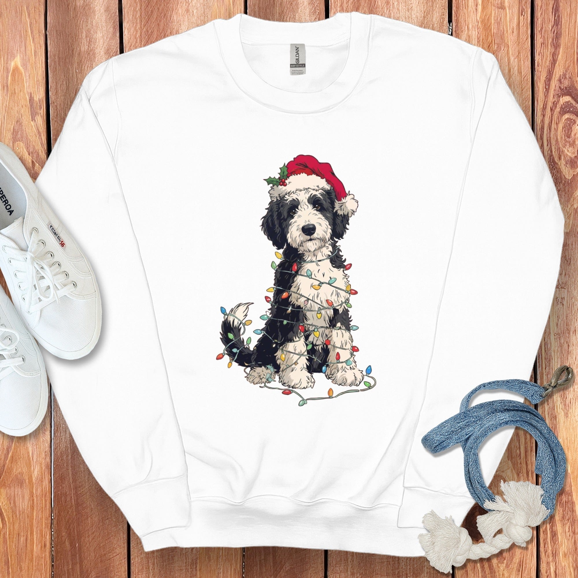 Christmas Dog in Santa Hat with Lights Sweatshirt