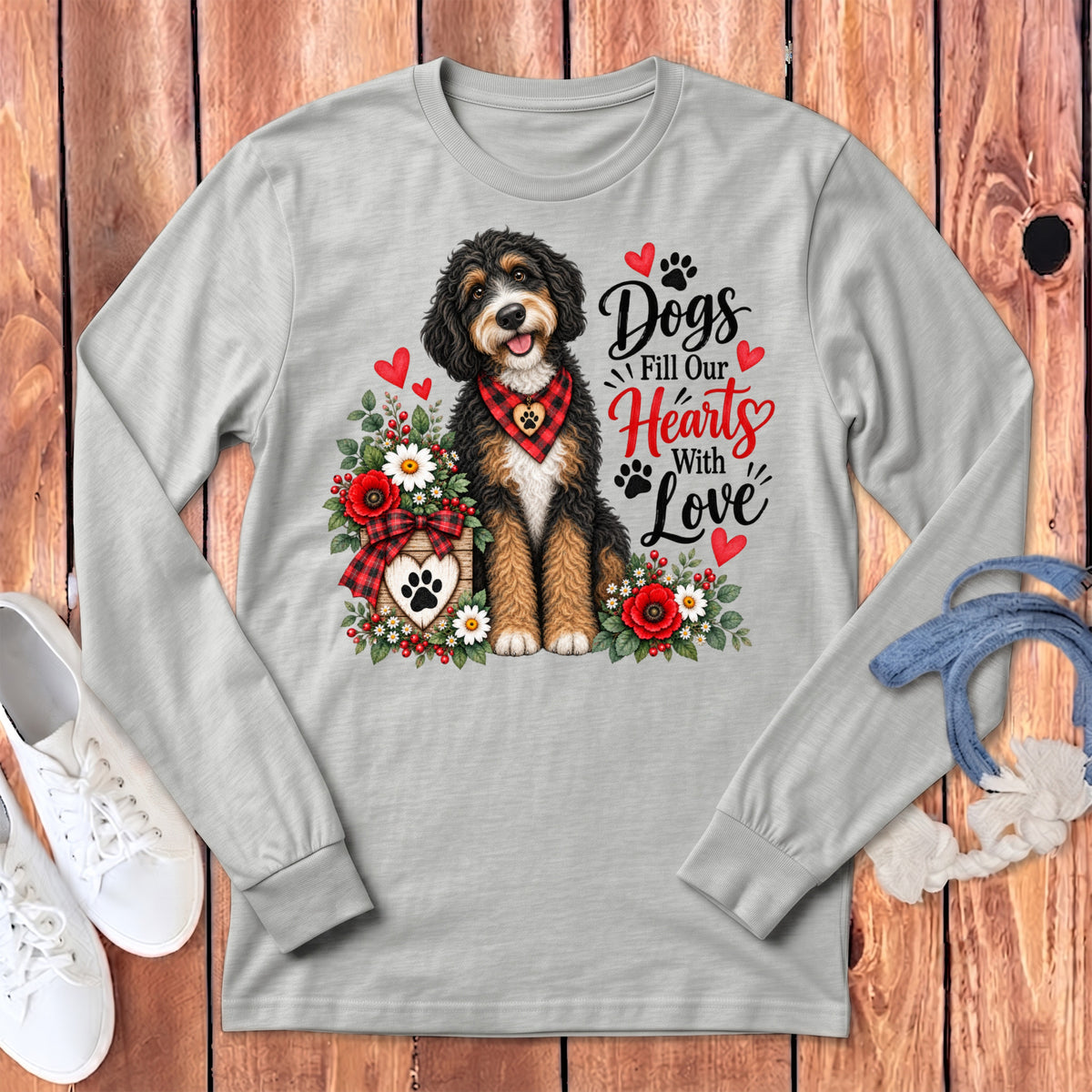 Bernedoodle Hearts Love Long Sleeve T-Shirt