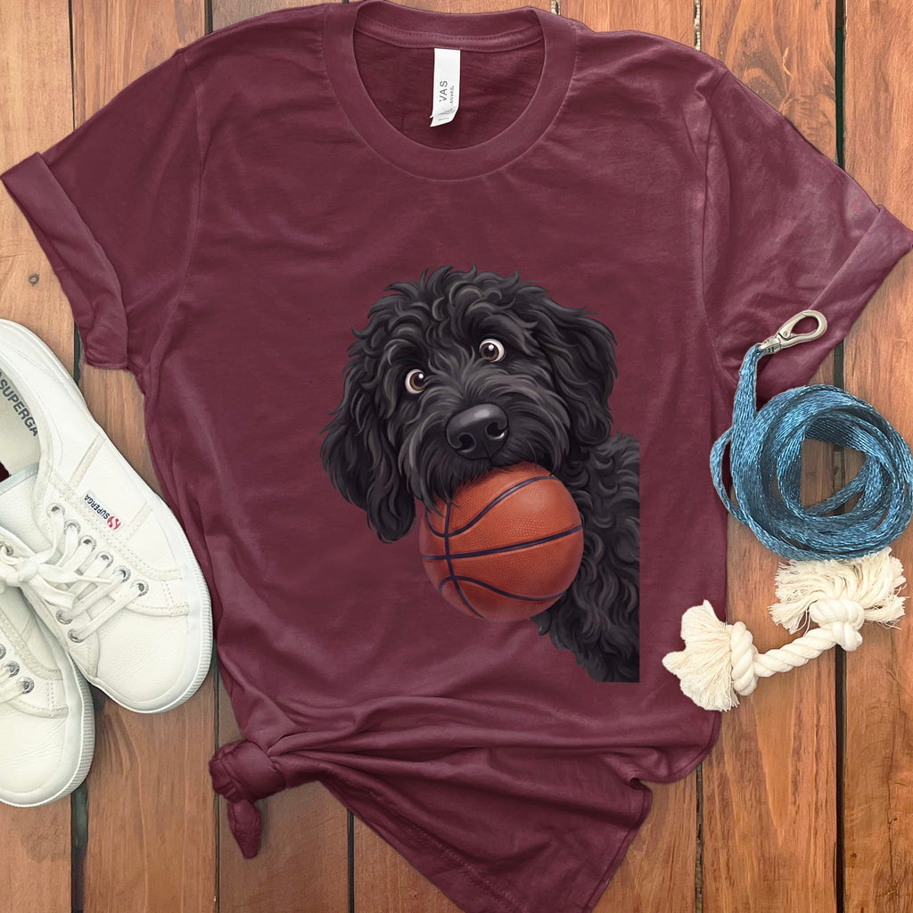 Black Goldendoodle Basketball T-Shirt in Maroon / S by Puppy Jo