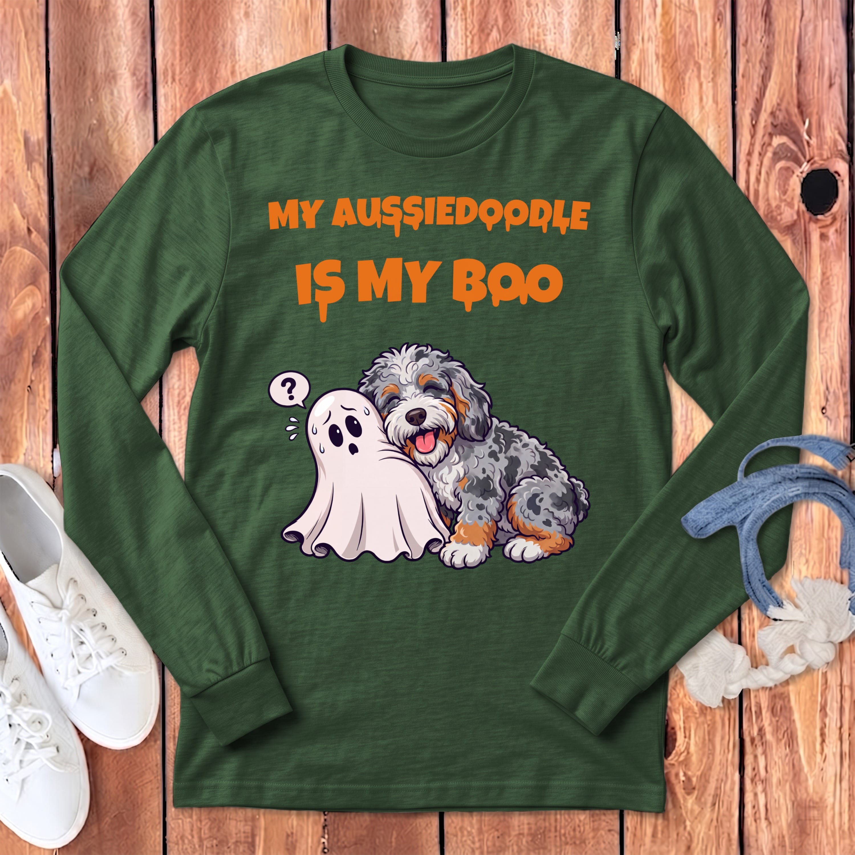 Aussiedoodle My Boo Long Sleeve T-Shirt in Heather Forest / S by Puppy Jo