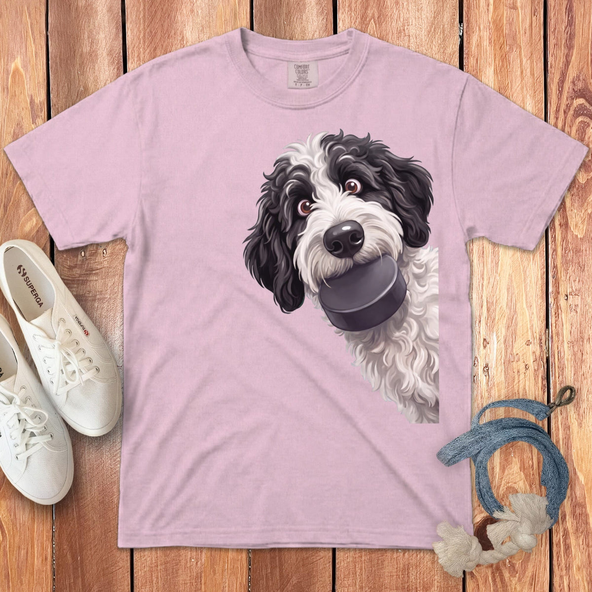 Sheepadoodle Hockey Puck Signature T-Shirt in Blossom / S by Puppy Jo
