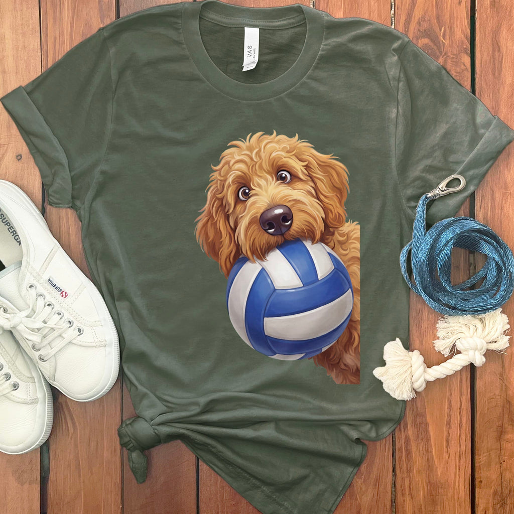 Apricot Goldendoodle Volleyball T-Shirt in Military Green / S by Puppy Jo