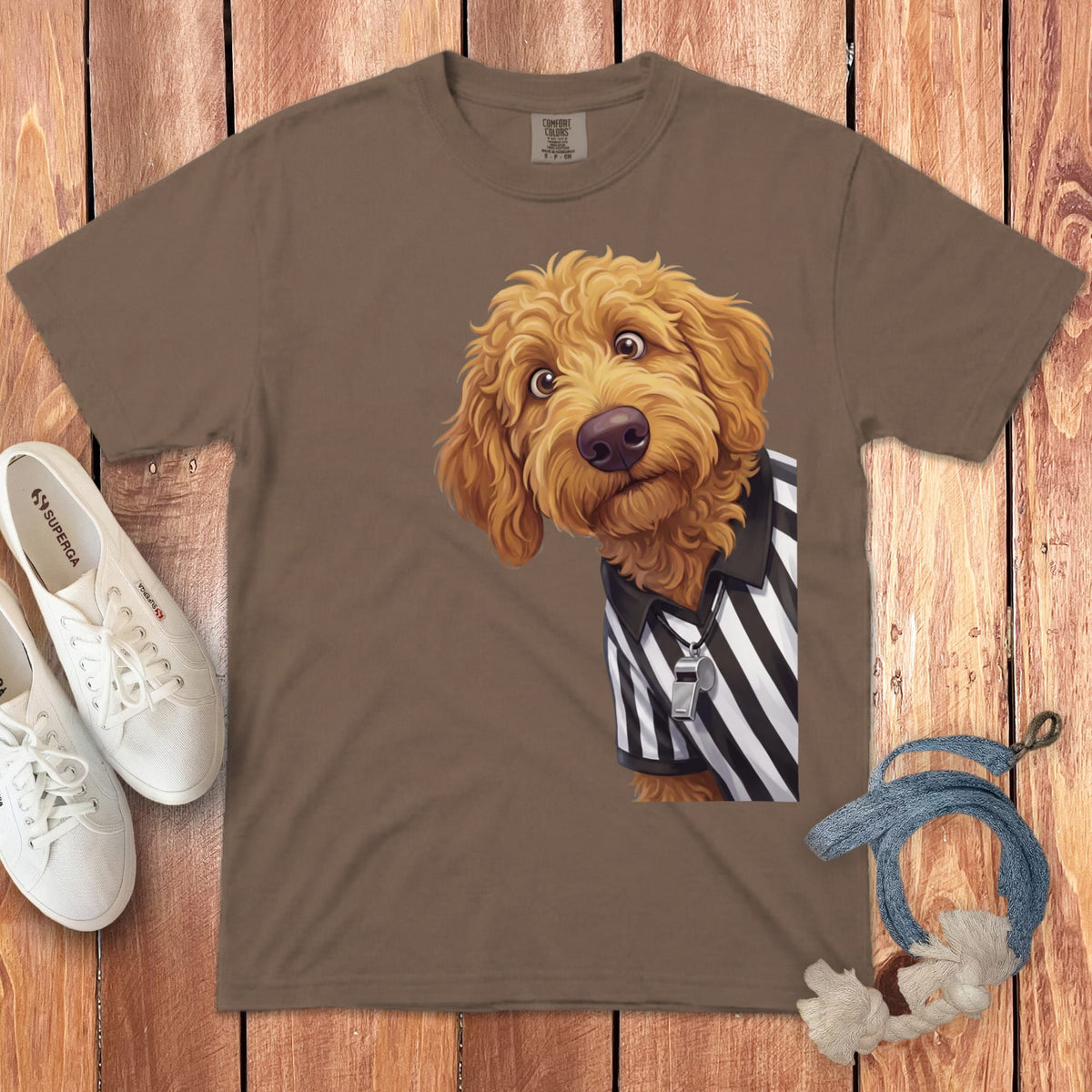 Apricot Goldendoodle Football Referee Signature T-Shirt in Espresso / S by Puppy Jo