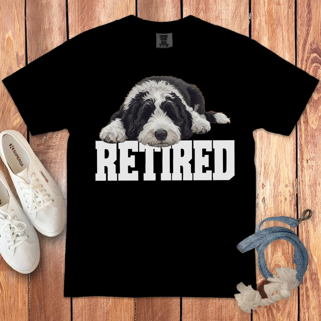 Retired Sleeping Sheepadoodle Signature T-Shirt in Black / S by Puppy Jo