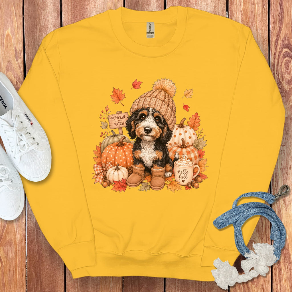 Bernedoodle Pumpkin Patch Sweatshirt in Gold / S by Puppy Jo