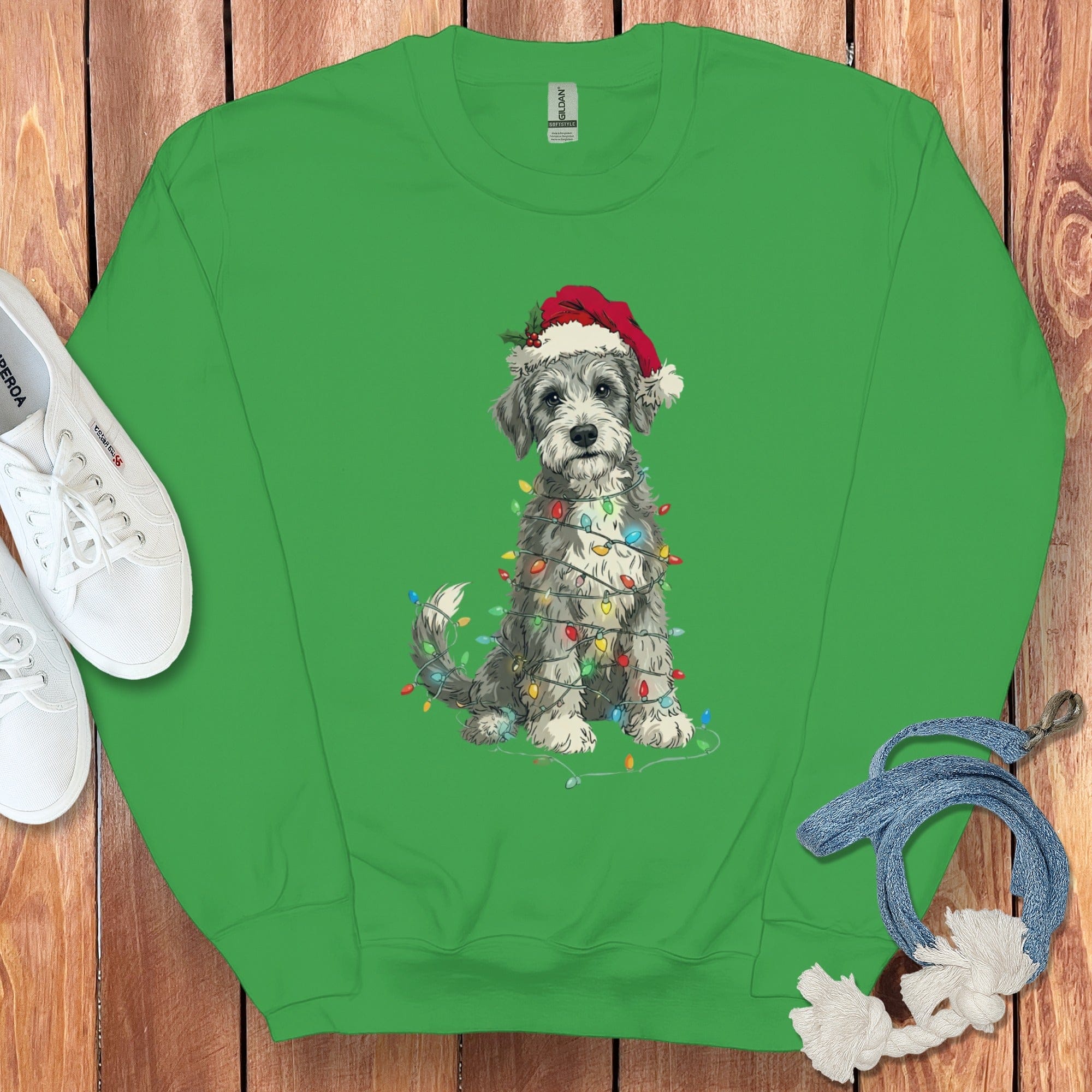 Christmas Puppy Wrapped in Holiday Lights Sweatshirt