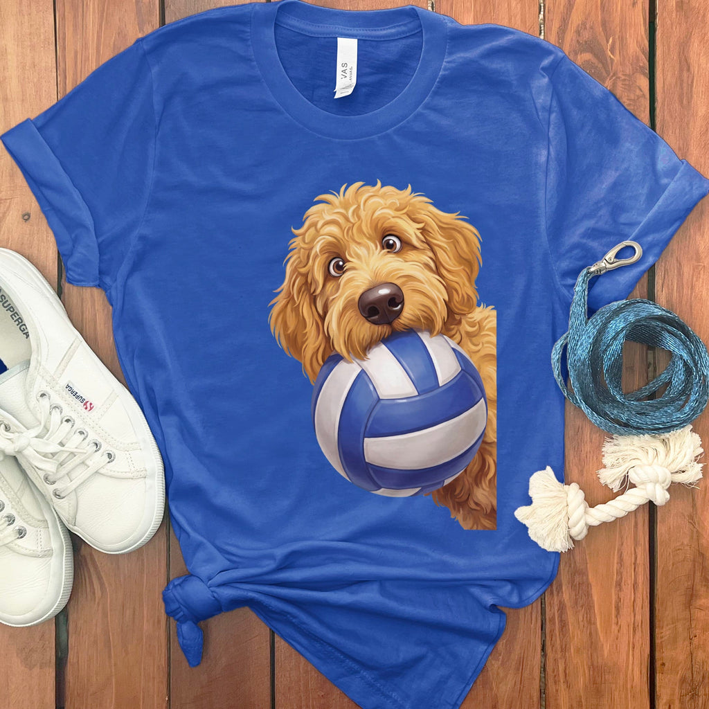 Golden Goldendoodle Volleyball T-Shirt in True Royal / S by Puppy Jo