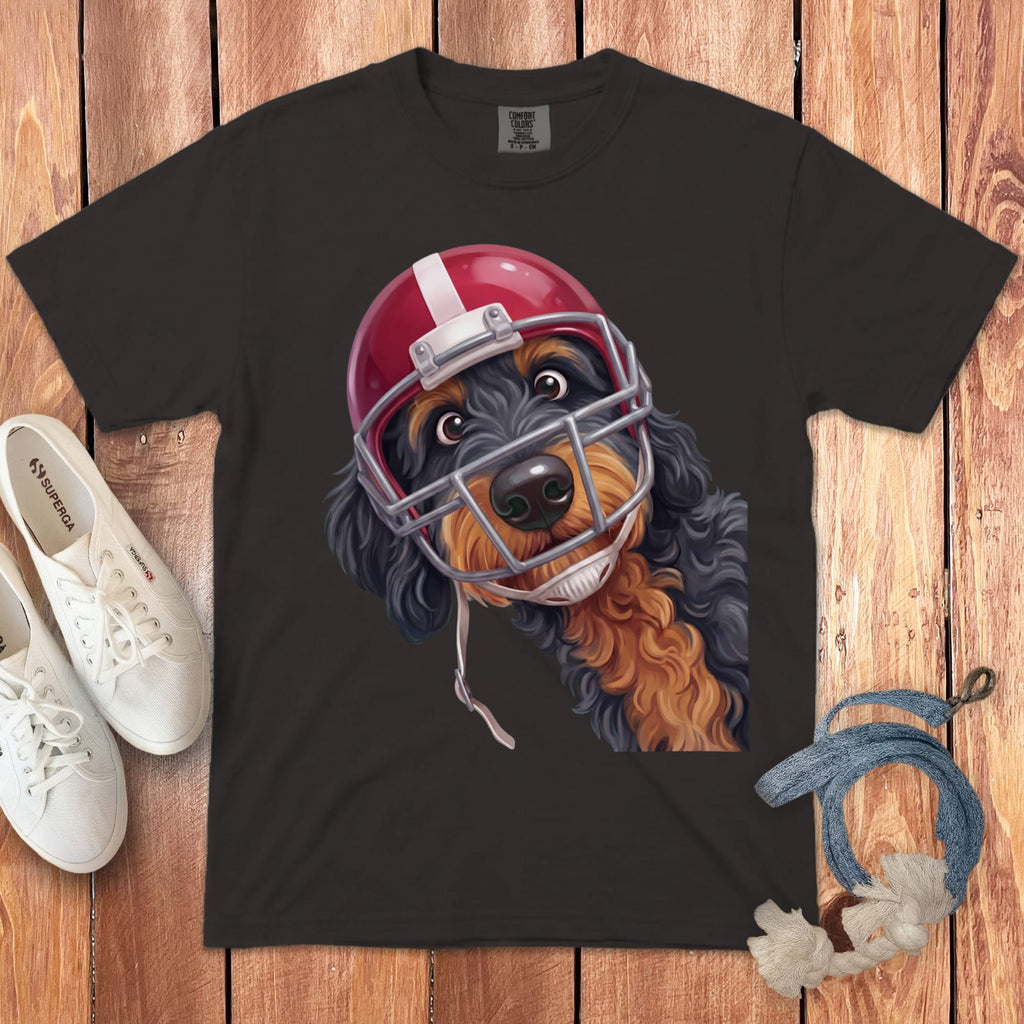 Phantom Goldendoodle Football Helmet Signature T-Shirt in Graphite / S by Puppy Jo