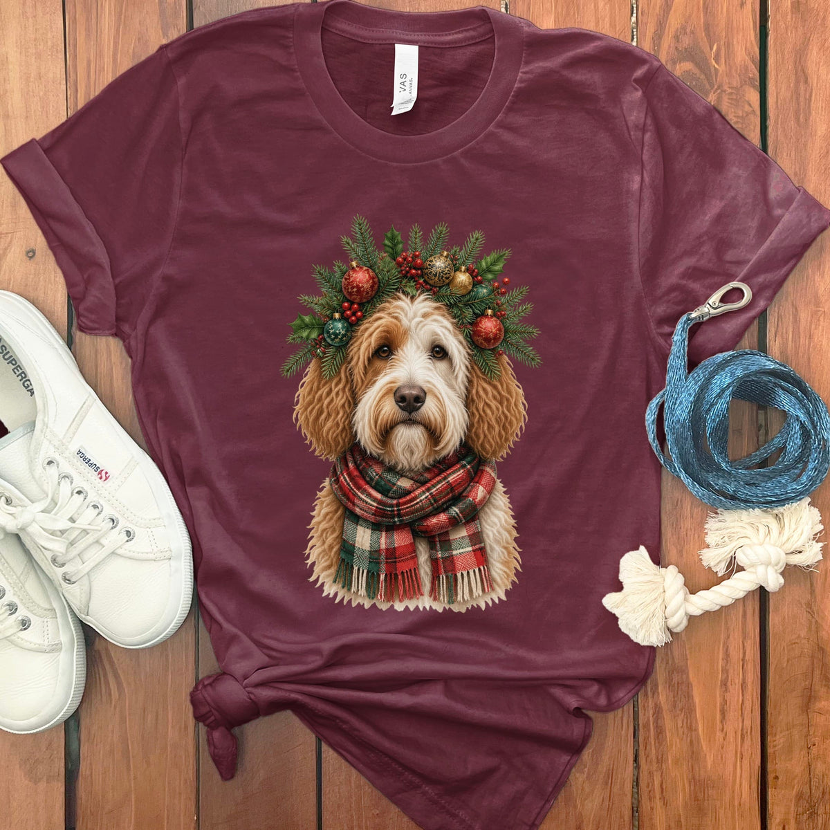 Parti Goldendoodle Holiday Crown T-Shirt in Maroon / S by Puppy Jo