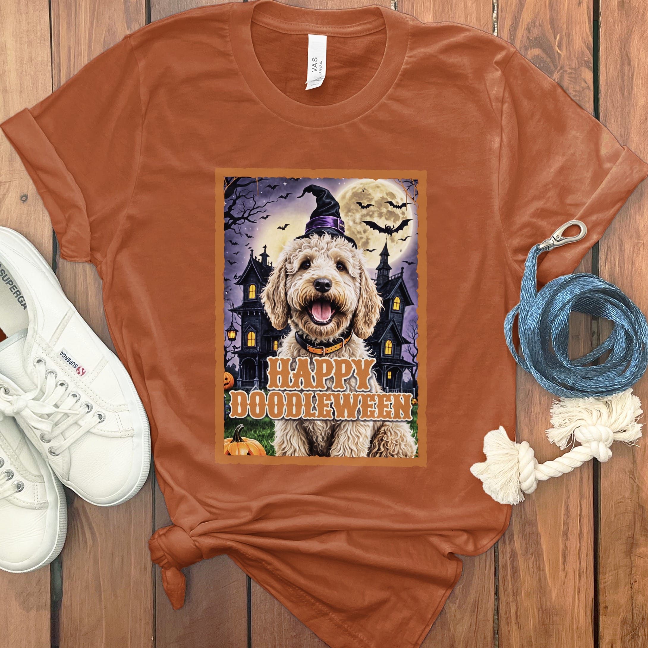 Cream Goldendoodle Happy Doodleween T-Shirt in Autumn / S by Puppy Jo