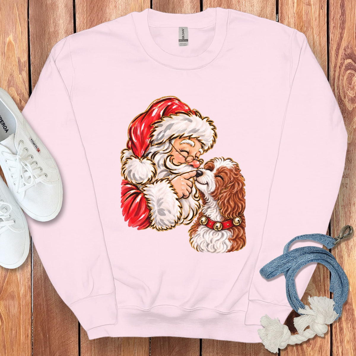 Cavapoo Santa Kiss Sweatshirt in Light Pink / S by Puppy Jo