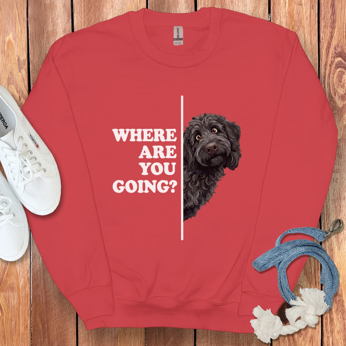 Where Going Black Goldendoodle Sweatshirt in Red / S by Puppy Jo