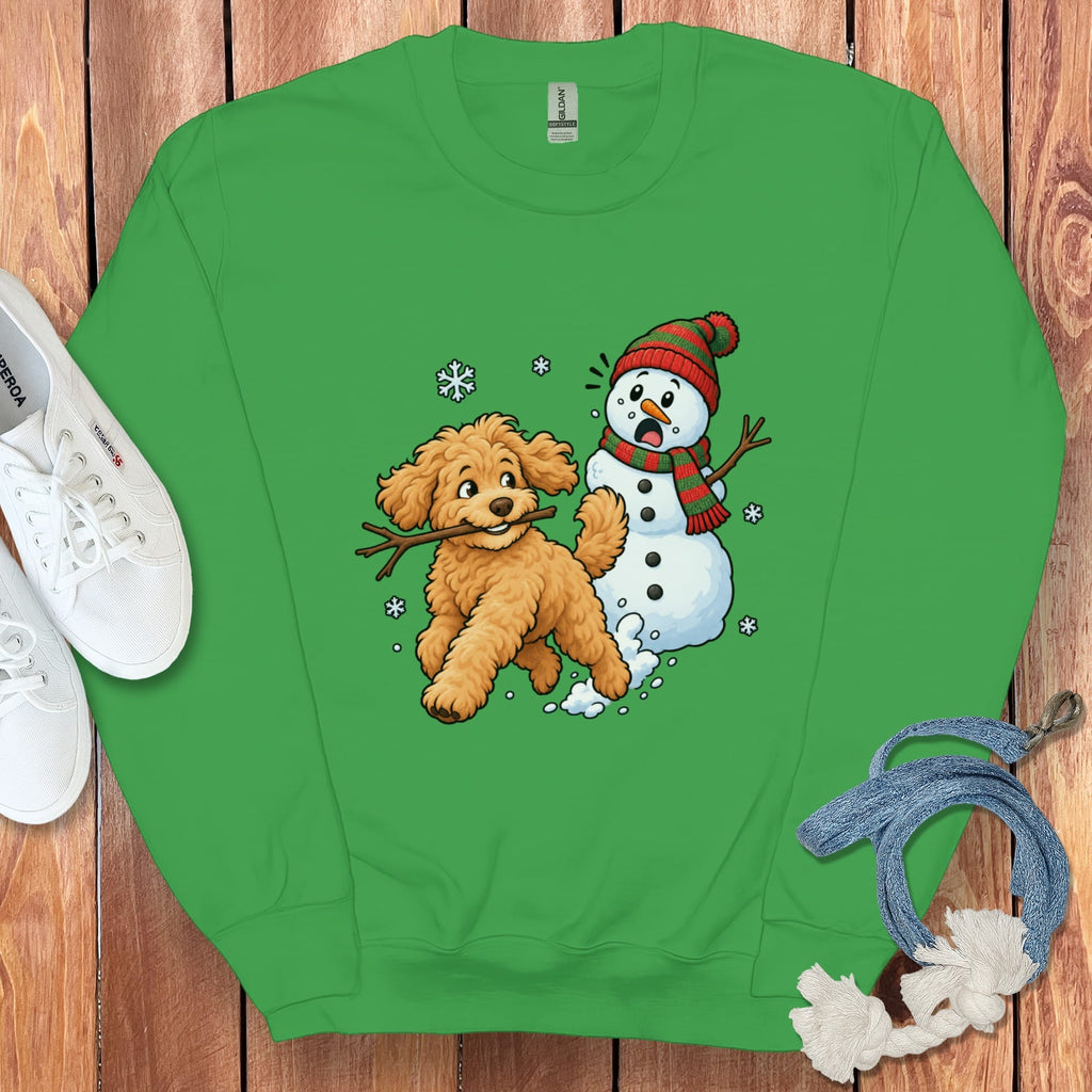 Golden Goldendoodle Snowman Sweatshirt in Irish Green / S by Puppy Jo