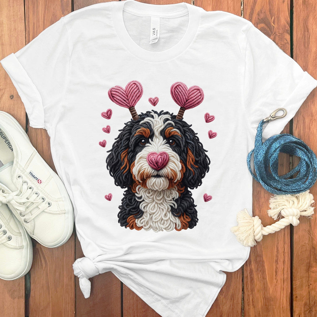 Cute Heart Headband Dog Graphic White T-Shirt