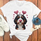 Cute Heart Headband Dog Graphic White T-Shirt