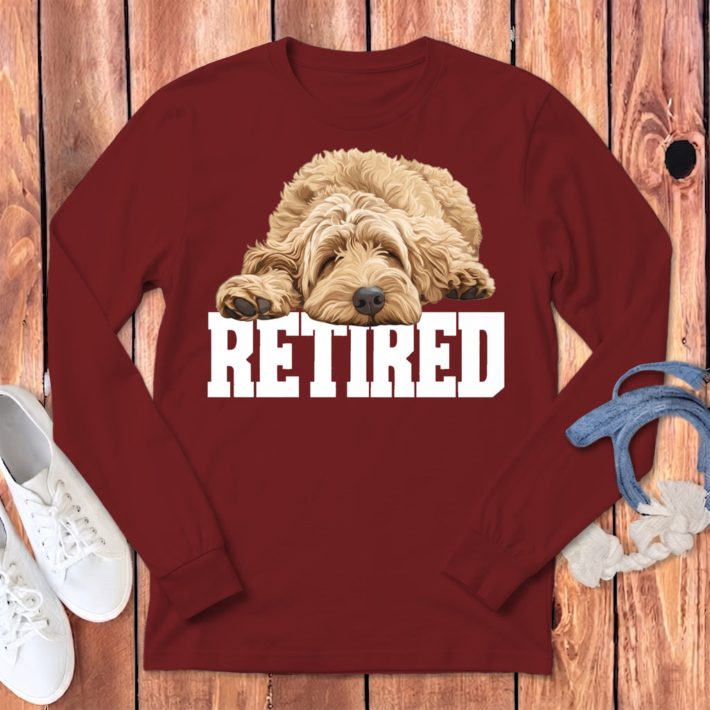 Retired Sleeping Golden Goldendoodle Long Sleeve T-Shirt in Cardinal / S by Puppy Jo