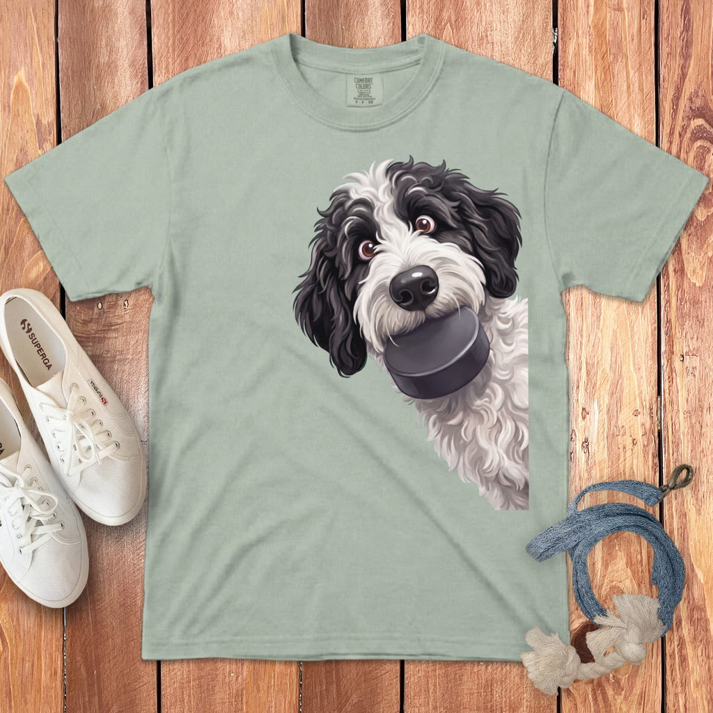 Sheepadoodle Hockey Puck Signature T-Shirt in Bay / S by Puppy Jo