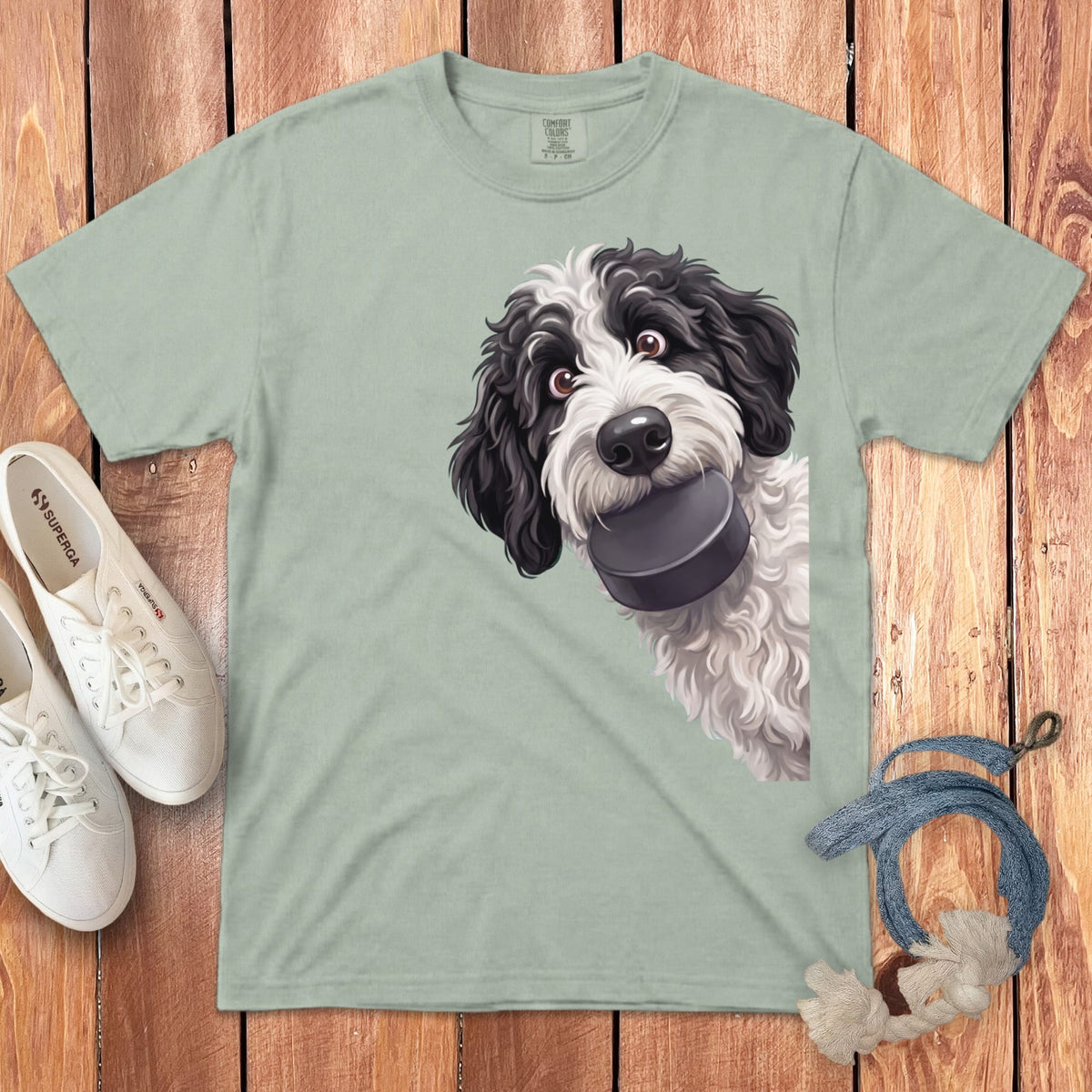 Sheepadoodle Hockey Puck Signature T-Shirt in Bay / S by Puppy Jo