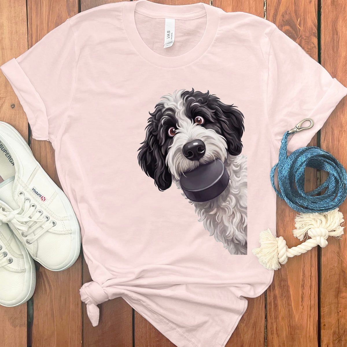 Sheepadoodle Hockey Puck T-Shirt in Soft Pink / S by Puppy Jo